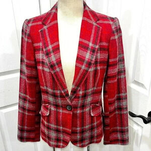 Talbots 100% Wool Blazer plaid, lined, single button closure, buisness wear